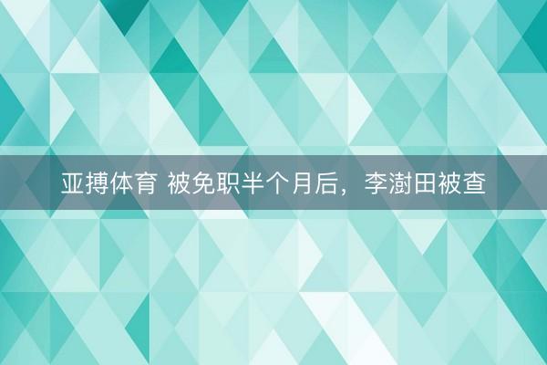 亚搏体育 被免职半个月后,李澍田被查